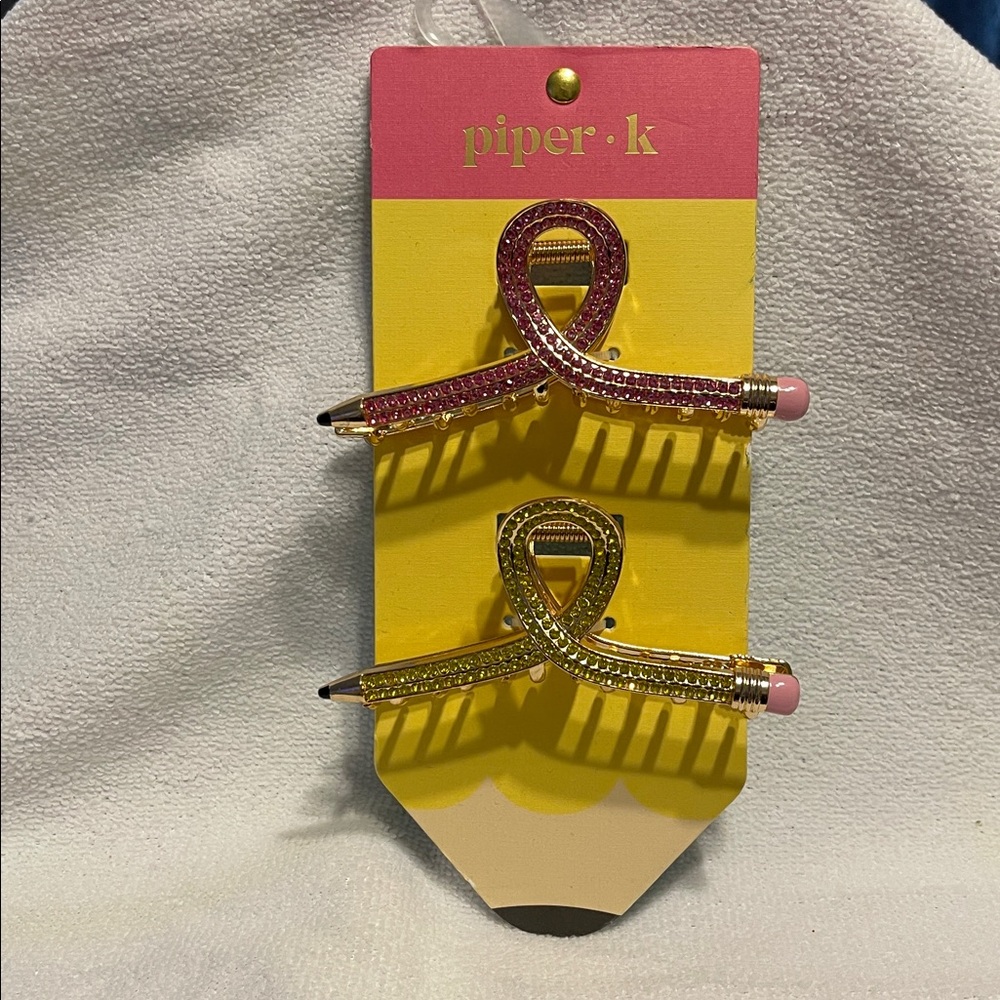 Piper K Pink and Yellow Ribbon Hair Clips